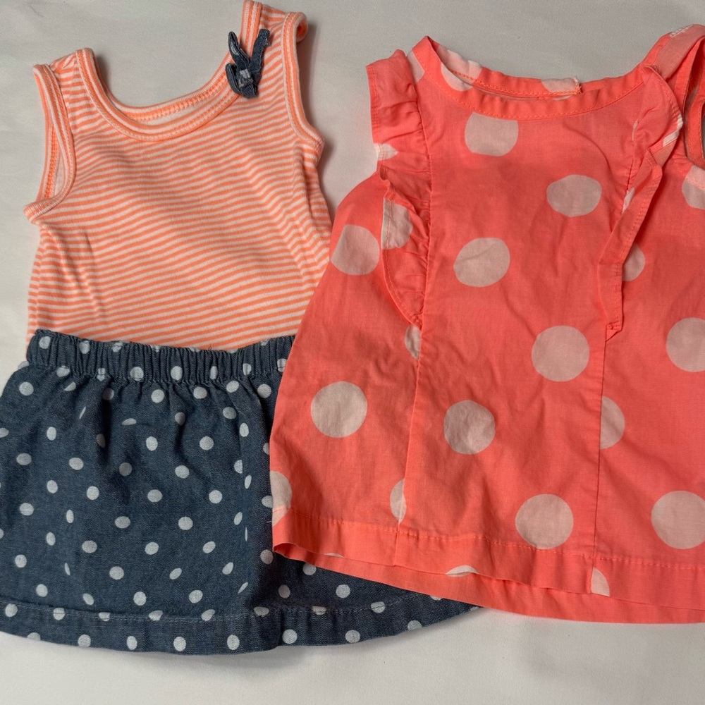 Carter's Infant Girl 6M3 pc 2 sleeveless tops & 1 skirt w/attached bloomers